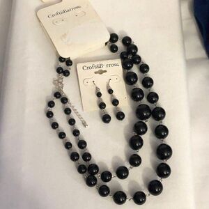 Croft & Barrow Black Bead Earring Necklace Set NWT